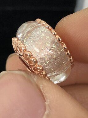 👍👍Pandora Iridescent White Murano Glass Charm rose Gold-plated